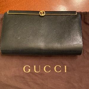 Gucci snakeskin navy blue clutch